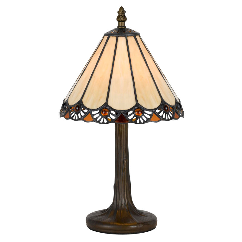 Kuni Tree Like Metal Body Tiffany Table Lamp With Conical Shade,Bronze And Beige