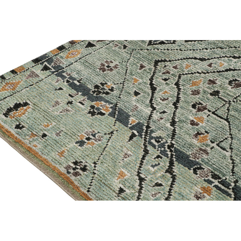 Moroccan Hand Knotted Geometric Area Rug, Runner 3' x 14'