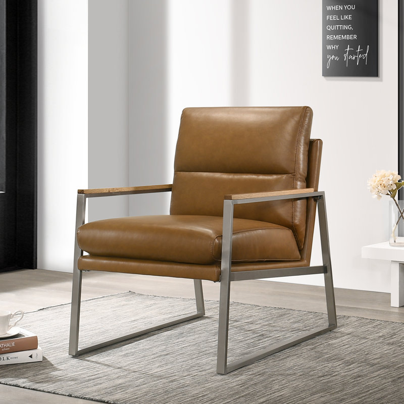 Alexandro Upholstered Armchair, Caramel Brown Genuine Leather