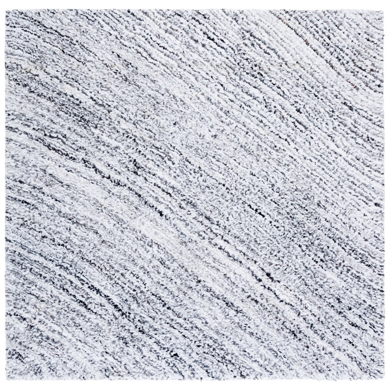 Kries Shag 102 Handwoven Polyester/Micro Polyester Abstract Indoor Use Only Rug in Ivory/Gray, Square 6'