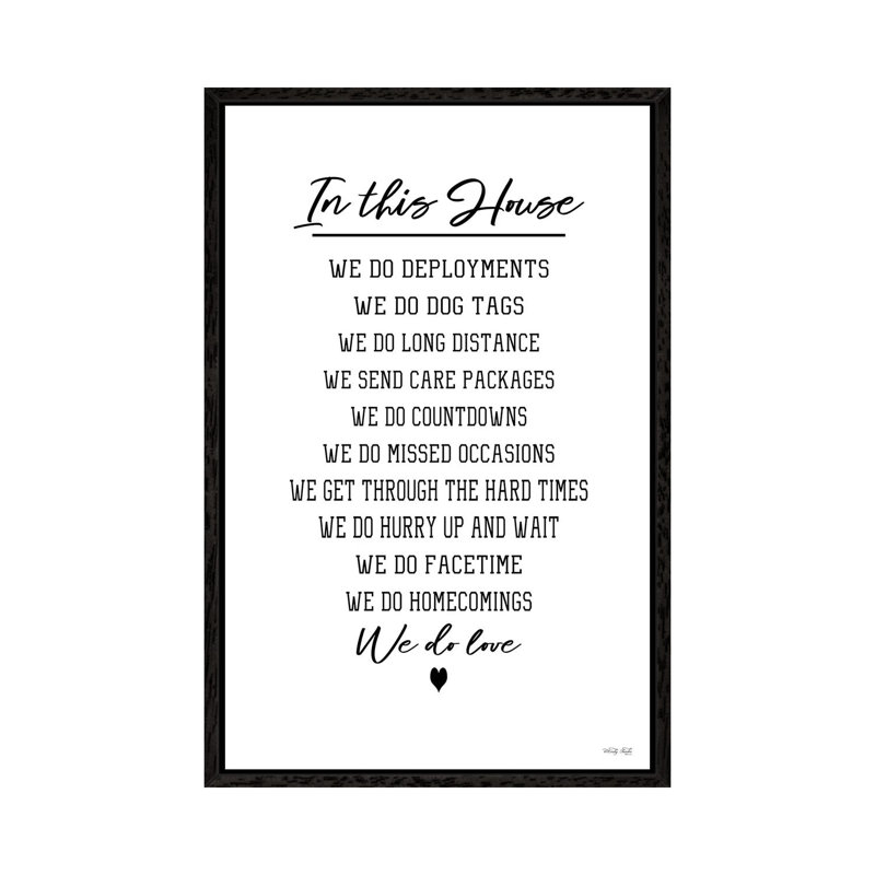 In This House Military Family - Print on Canvas, Black Framed Canvas, 101.6cm H x 20.32cm W x 3.81cm D