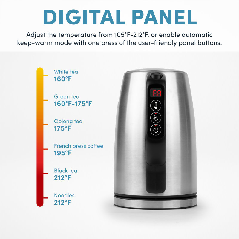 Aroma Professional 1.7L Stainless Steel Digital Electric Kettle