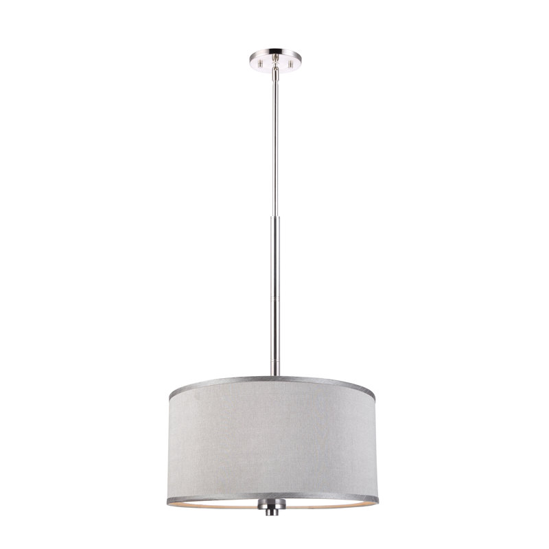 Cisbrough 3 - Light Dimmable Drum Chandelier, Nickel, Grey, 7" H x 15" W x 15" D