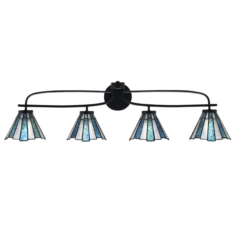 Barre d'éclairage de salle de bain 4 lumières Siv Cavella au fini noir mat avec verre d'art 7 po Ice Sea