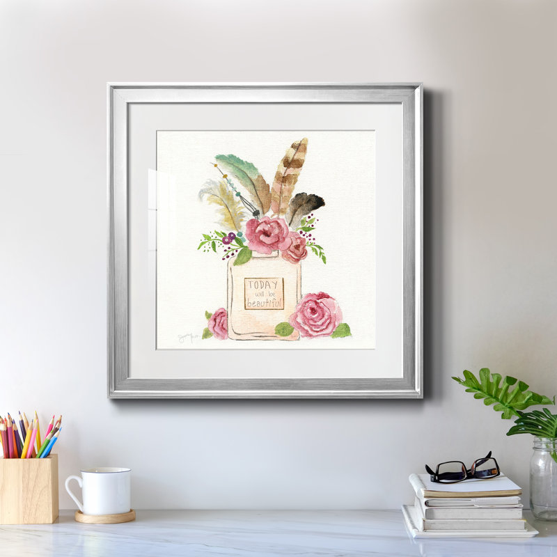 Boho Bouquet I - peinture encadrée, Cadre argenté, H 17,5 po x l 17,5 po x P 1,5 po