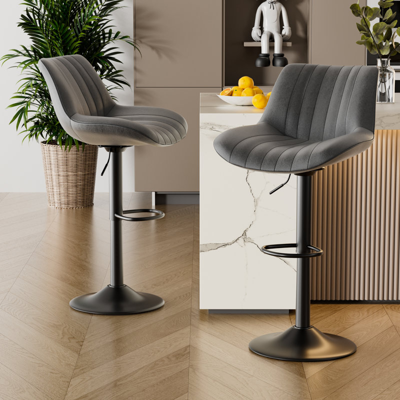 Nalupatio Swivel Upholstered Adjustable Height Counter Stool with Metal Frame, Dark Gray Fabric / Black Frame