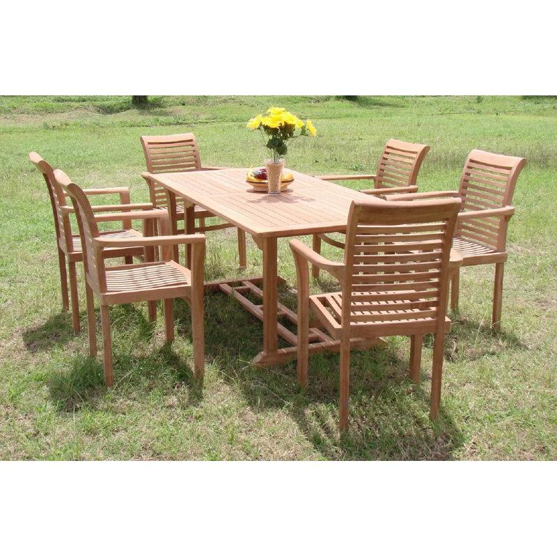 Ensemble repas 7 pièces teck luxueux Fresno