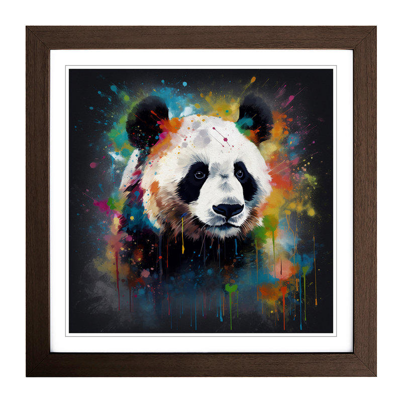 Panda - Single Picture Frame Print on Wood, Walnut