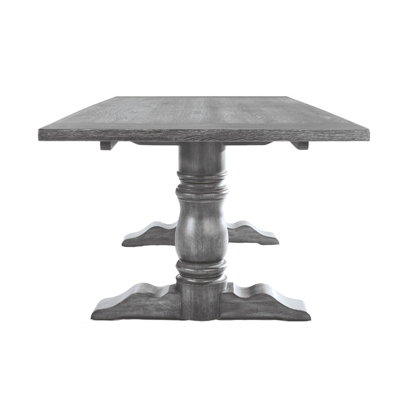 Table rectangulaire à tréteaux, gris antique, 70 mm d'épaisseur, piédestal à double tournage, placage de chêne et Pb, table de salle à manger 6 po avec plateau, surface