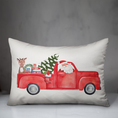  Red Christmas Truck Rectangular Lumbar Pillow