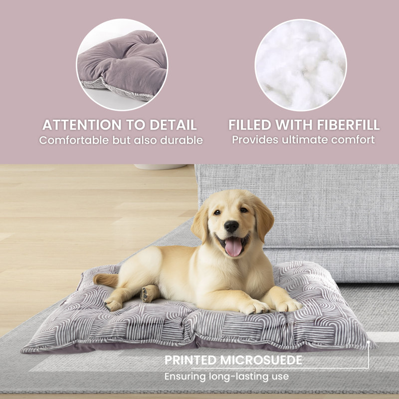 Gray Printed Microsuede Tufted Pet Mat with Plush Bottom