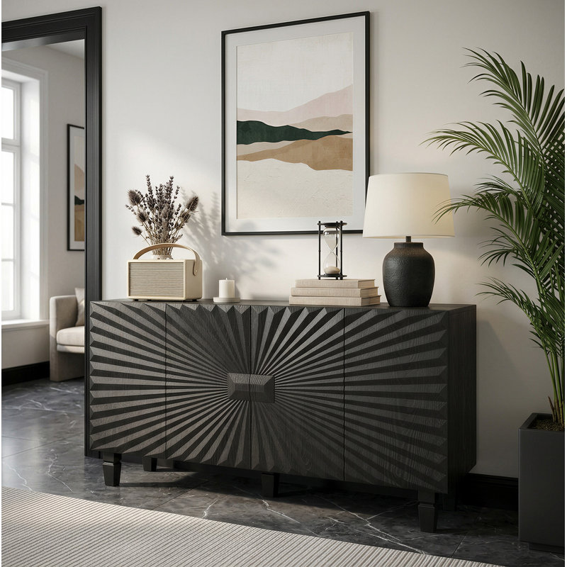 Buffet 59 po avec 4 portes et pieds en bois massif