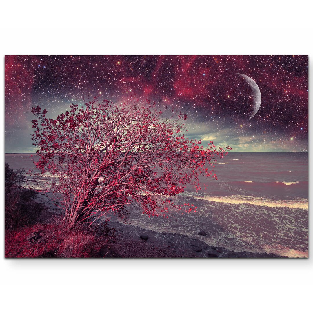 Leinwandbild Roter Baum bei Nacht