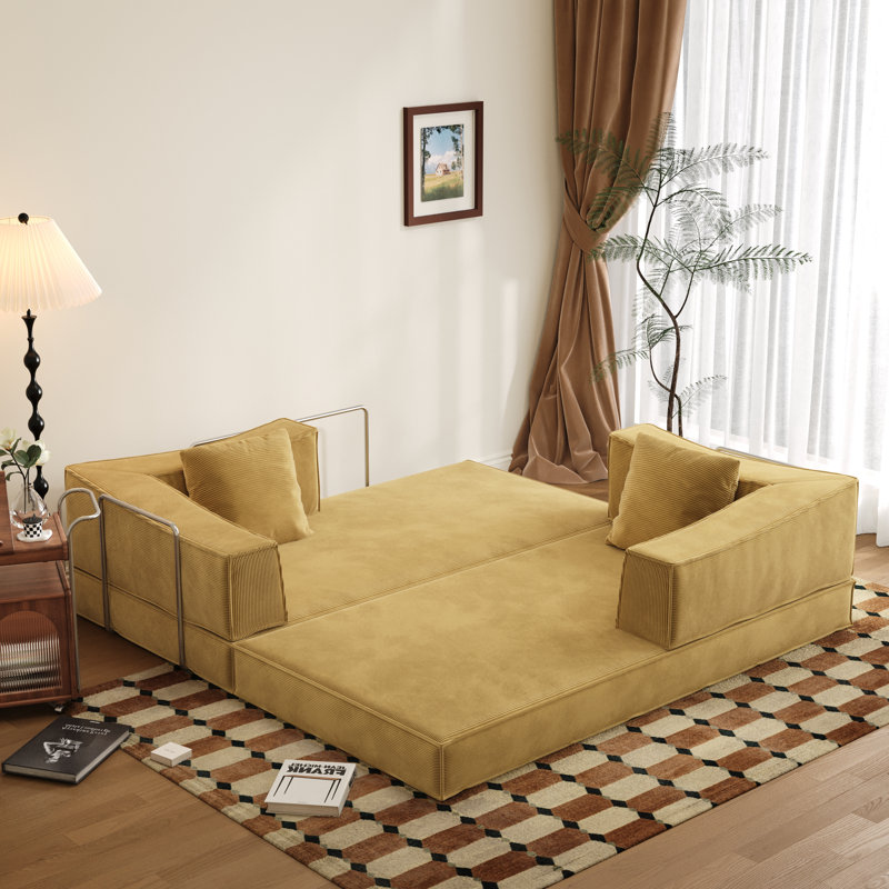 Sicilia Boneless 78.7'' Upholstered Convertible Sleeper Sofa Bed With 2 Pillows,Foldable Futon,Corduroy Sofa,Floor Lounge Couch
