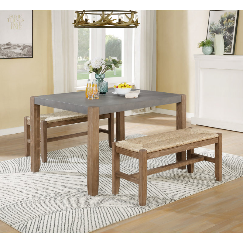 Ensemble de salle à manger en bois massif Aston Rustic Industrial, 3 pièces: table, 2 chaises