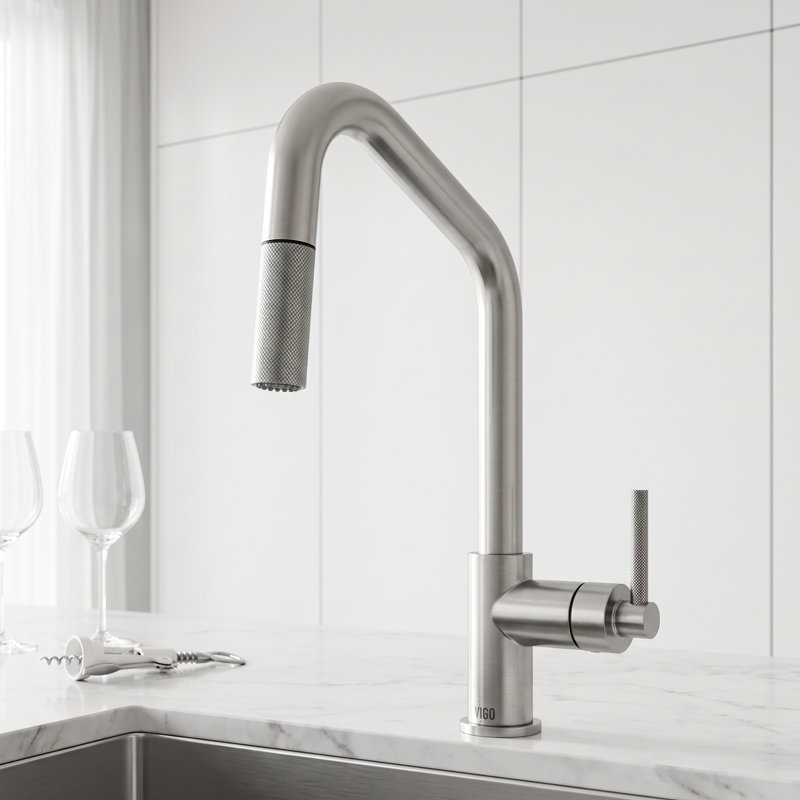 Utopia 15" H 1-handle Pull-Down 2-Function Sprayer Kitchen Faucet, Stainless Steel