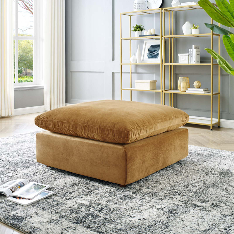 Modway Commix Down Filled Overstuffed Performance Velvet Ottoman, Cognac Velvet
