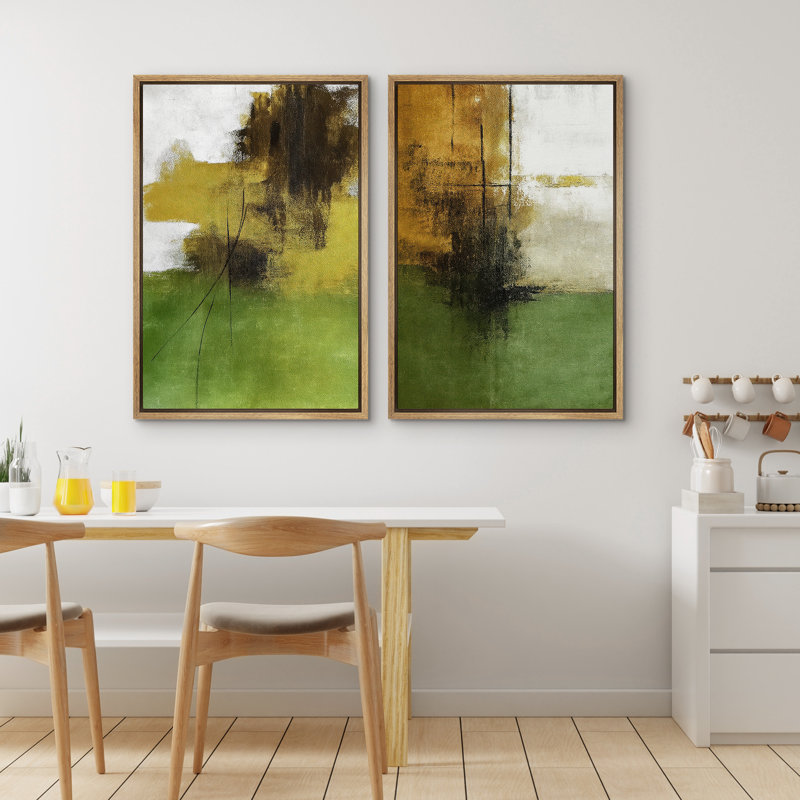 Art mural abstrait, ensemble de 2 reproductions d'art encadrées sur toile, H 36 po x l 48 po, Naturel