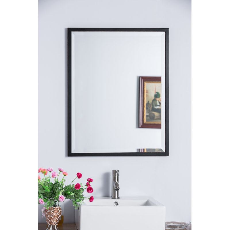 Mcandrew Metal Flat Wall Mirror, Matte Black, 36" H x 24" W