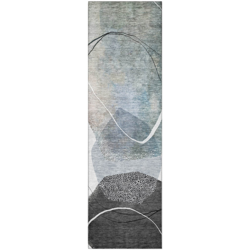 Tapis abstrait lavable à la machine de qualité supérieure Mayfield AMF2077, Tapis de couloir 2 pi 3 po x 7 pi 6 po