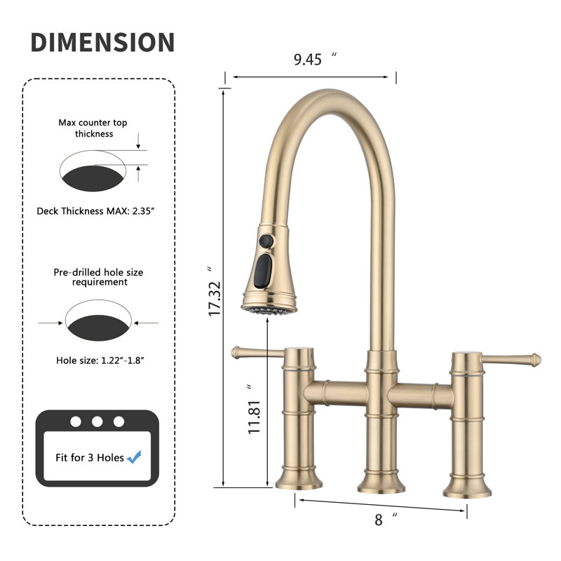 SOUEEUM Pull Down Kitchen Faucet, Brushed Gold