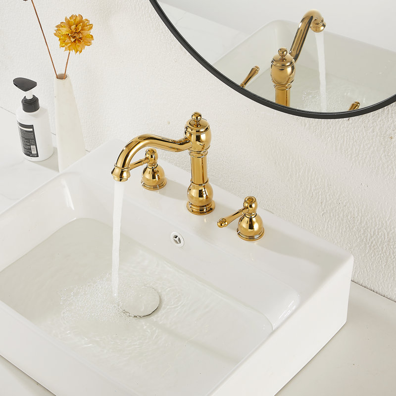 2-handle Bathroom Faucet with Drain Assembly, Polished Gold