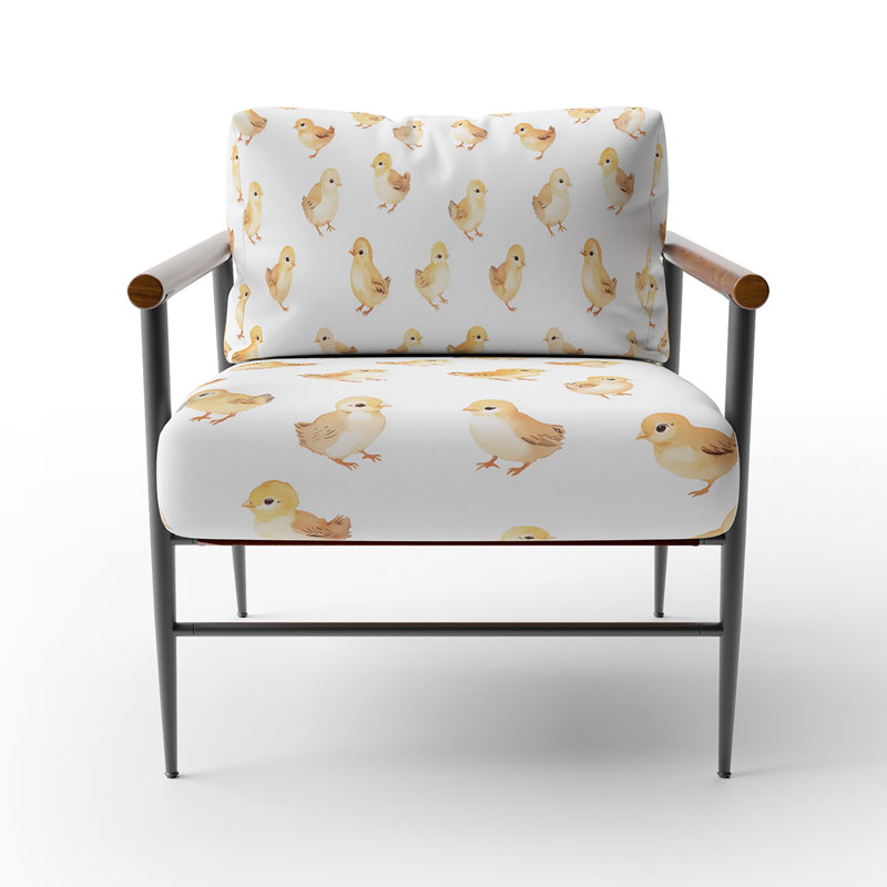 Chaise d'appoint pour enfants, animaux de ferme, fauteuil en velours jaune, Bras ronds bruns