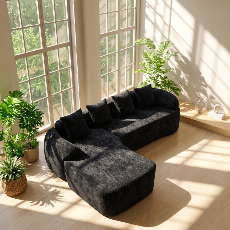 Canapé modulaire en chenille noir l 101,18 po x P 66,93 po x H 25,59 po Retro Irregul