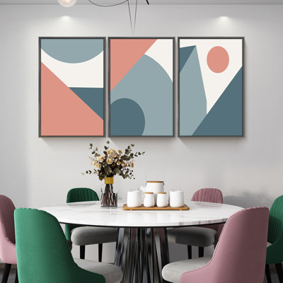 Art graphique abstrait en couleur - ensemble de 3 reproductions encadrées en aluminium sur toile, décoration murale pour le salon, la chambre à coucher, la salle de bain QS10-2