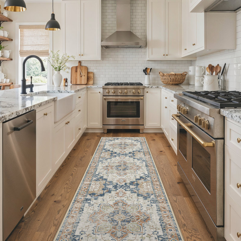 Roehit Oriental Performance Machine Washable Area Rug, Runner 2' x 10', Blue/Orange