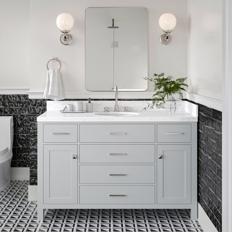 Meuble-lavabo simple avec plateau en quartz Macnair, Gris, 54"