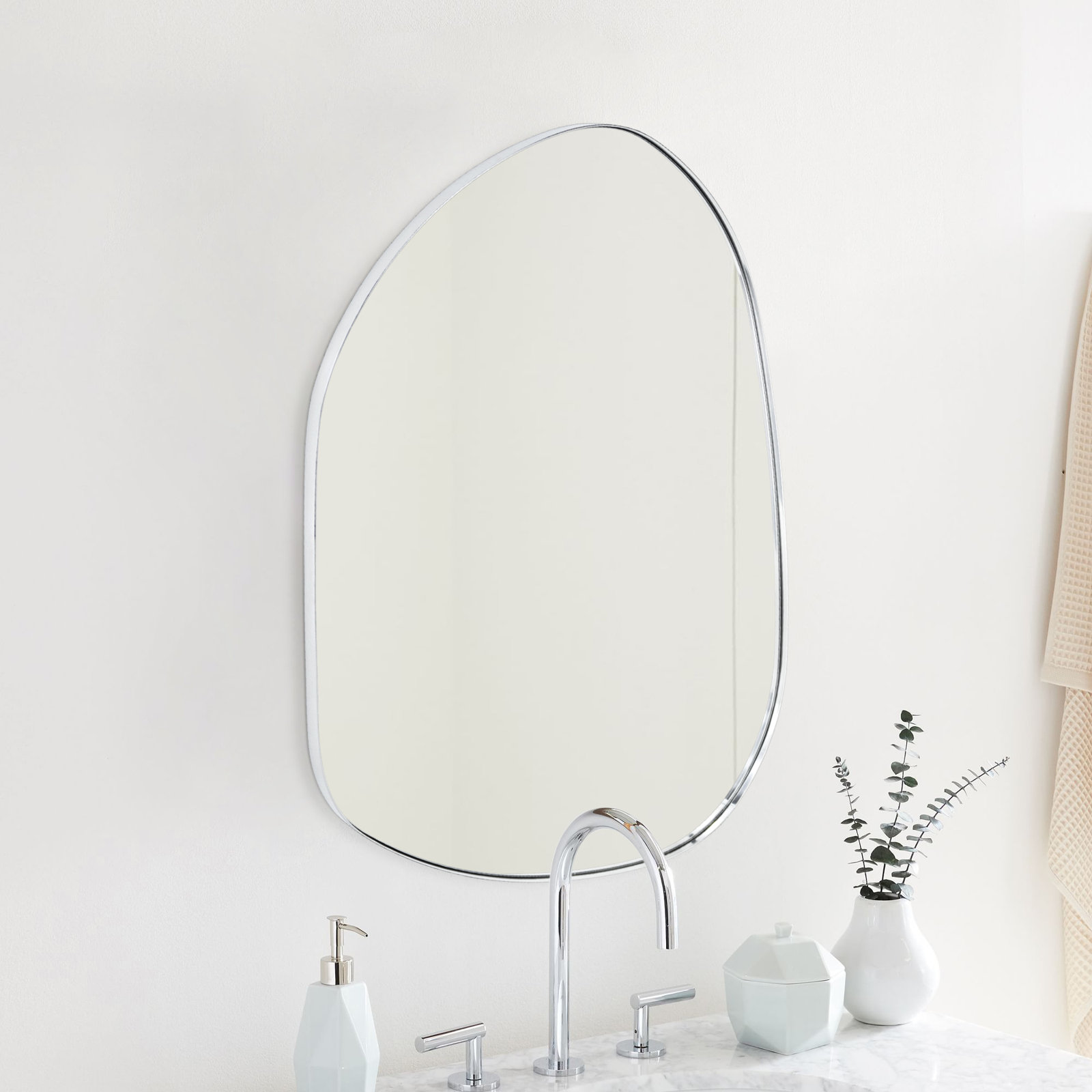 Bertlinde Asymmetrical Stainless Steel Framed Wall Mirror, 30" x 40", Chrome