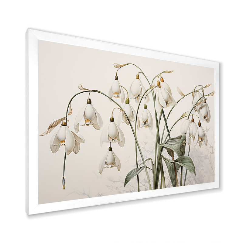 «Snowdrops Moonlit Galanthus Nivalis I», reproduction sur toile, Cadre simple blanc, H 12 po x l 20 po x P 1 po