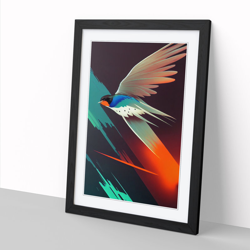 Swallow Cyberpunk - Single Picture Frame Print, Black, 46cm H x 34cm W x 2cm D