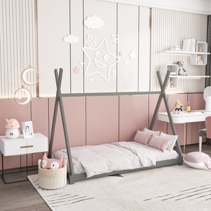 Lit plateforme House avec structure triangulaire, Gris