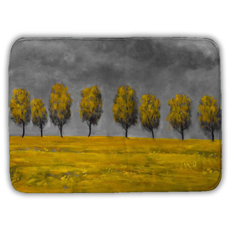 Yellow trees in a field Bath Mat with Non-Slip Backing - Quick Dry Memory Foam Bathroom Rug - Absorbent - Modern Plush Spa-Style - Machine Washable