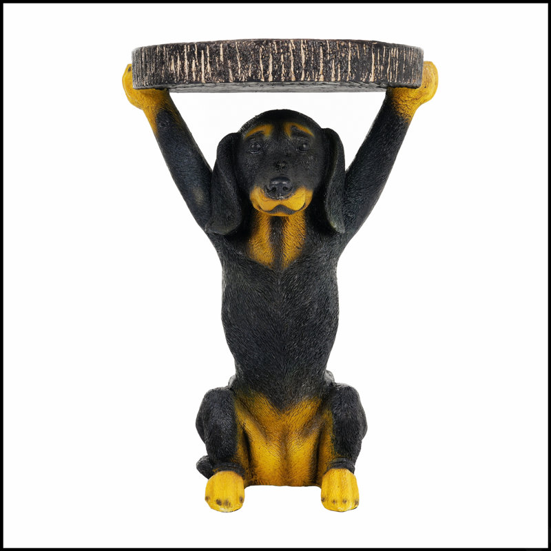 Charmante table d'appoint pour chien noire avec statue MGO, parfaite pour la décoration intérieure et extérieure, ajoute une élégance ludique à tout espace