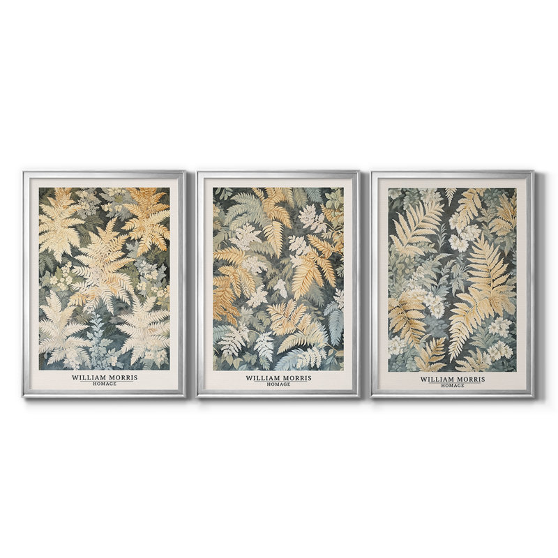 WM MORRIS Series DCCCXVI  -Custom Framed  Wrapped Gallery Canvas - 3 Pieces, Silver, 19" H x 27" W
