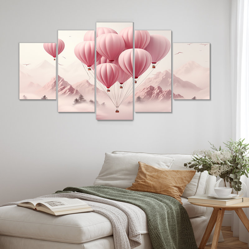 «Pink Air Balloon Adventure On Peak», art mural en montgolfière pour salon