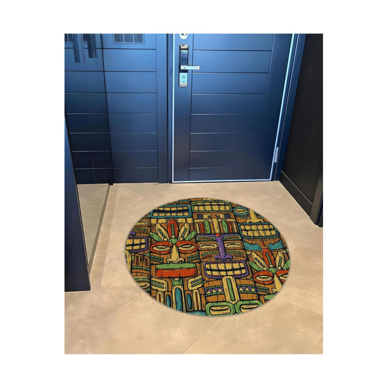Tapis décoratif multicolore à motifs tissés, Rond 2 pi 8 po