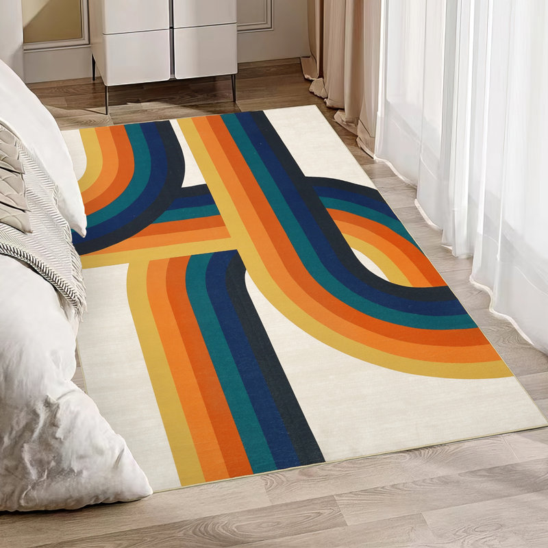 Modern Area Rugs 5x7 Washable Abstract Floor Cover with Non Slip Backing Soft Low Pile Accent Carpet Non shedding Contemporary Throw Rug for Living Room Bedroom Office Orange