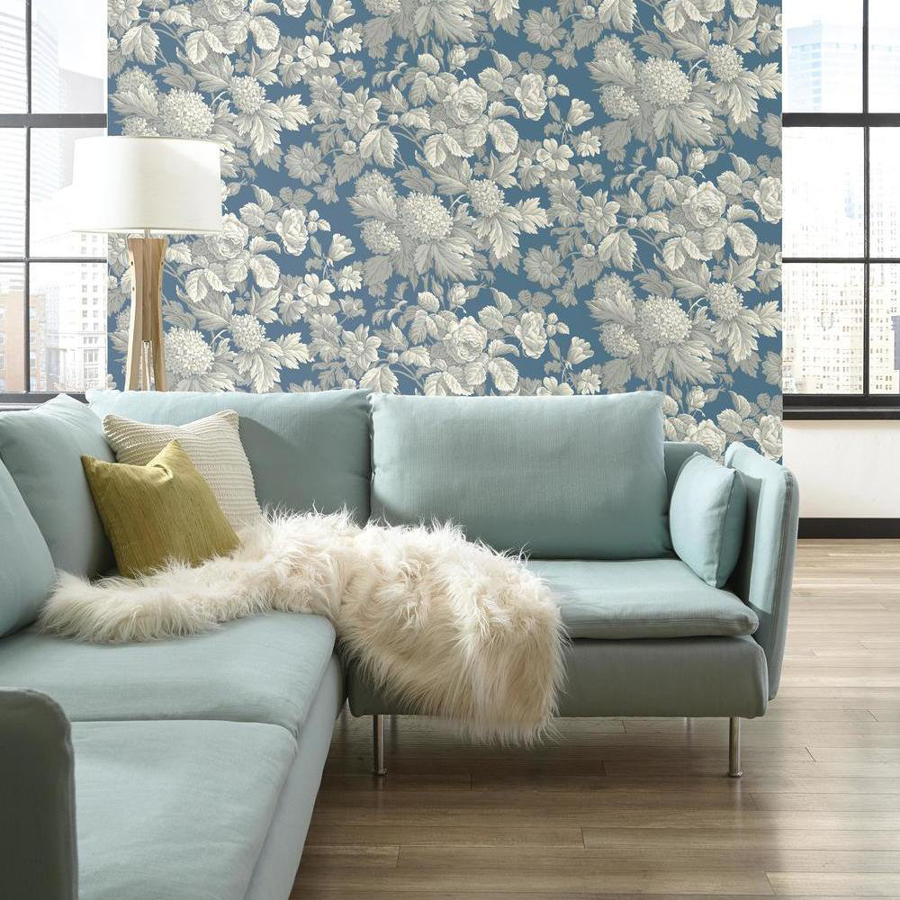 French Dressing Floral Wallpaper, Wedgwood Blue/White