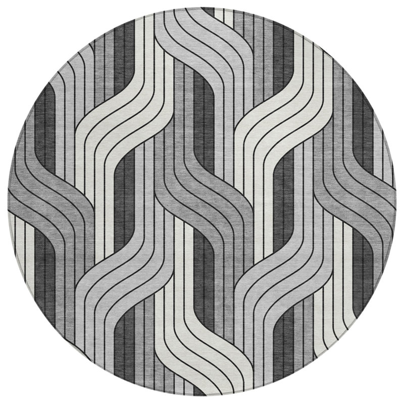 Machine Washable Indoor/Outdoor Chantille ACN2422 Mid-Century Modern Rug, Round 8'
