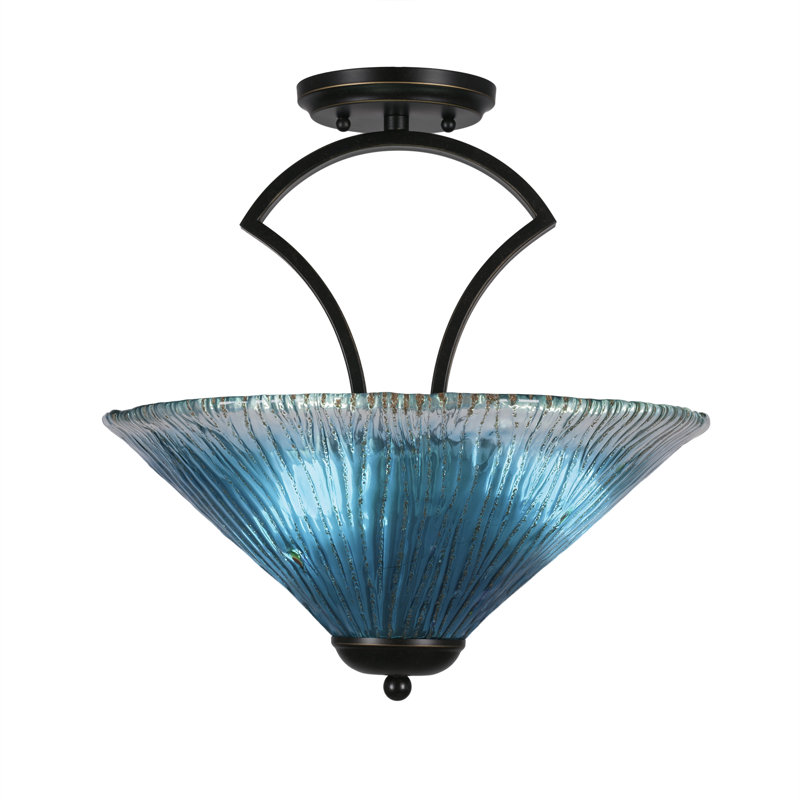 Zilo Semi-Flush 3-Bulbs Shown With 16" Crystal Glass, Dark Granite, Teal
