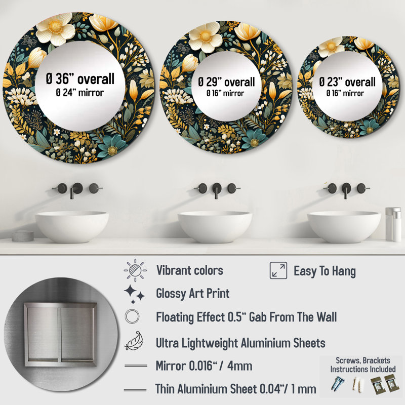 Schrider Floral Wanderlust, motif boho - miroir mural botanique unique, 29 po x 29 po, Rond