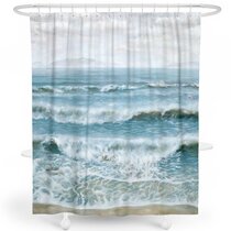 Seashell and Starfish Pattern Waterproof Decor Luxury Soft Rich Printed  Design Shower Curtain with Roller Hooks