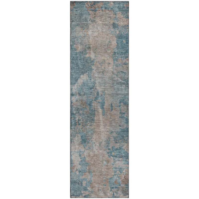 Premium Machine Washable Cerrito AMF573 Teal Rug, Runner 2'3" x 7'6"