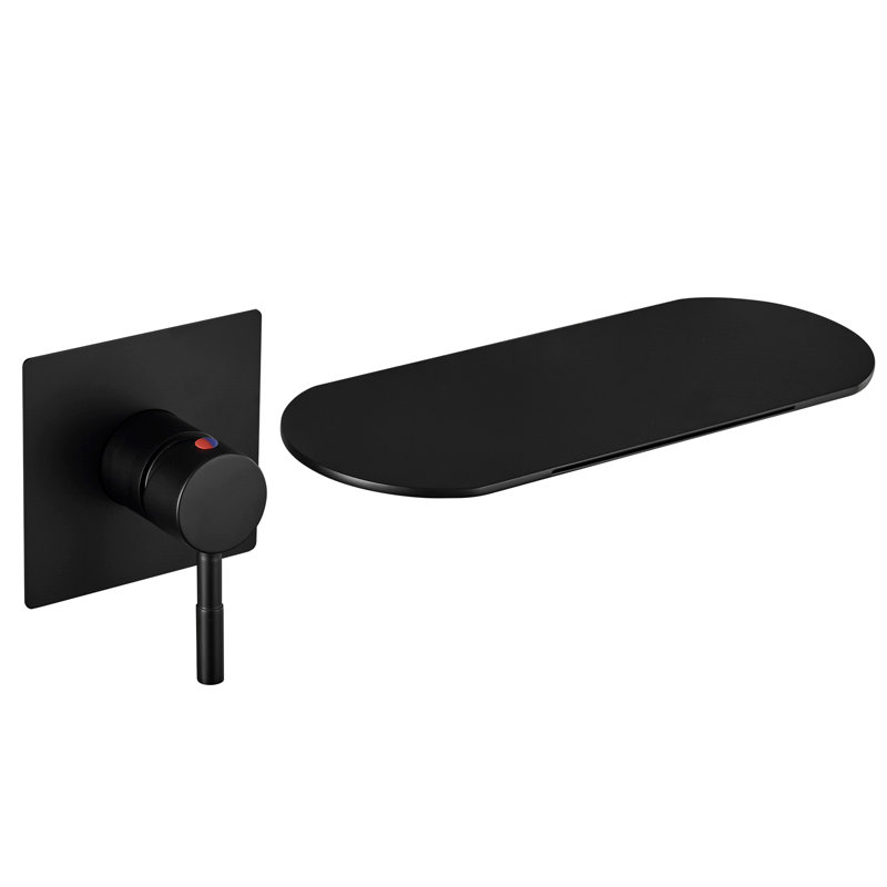 Robinet de salle de bain mural noir mat à poignée simple