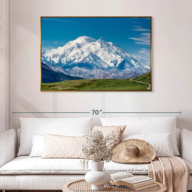 Mont McKinley Denali, 46 po x 31 po, Cadre flottant doré