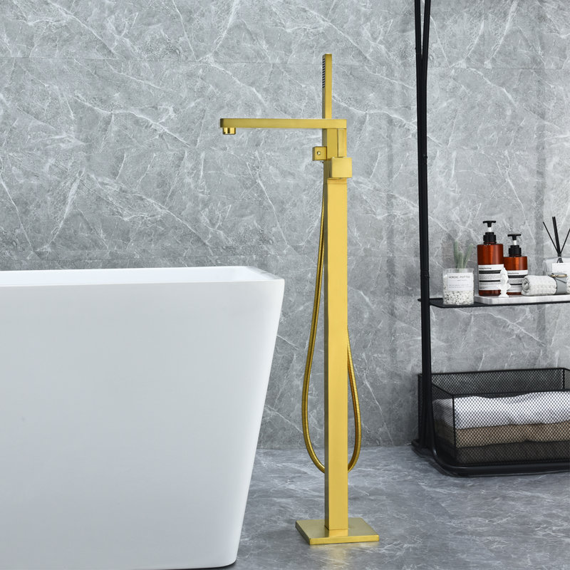 Campia Floor Tub Filler with Diverter, Brushed Gold